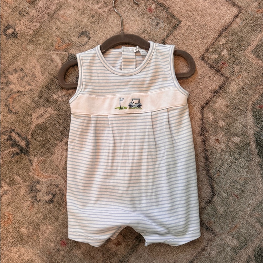 Kissy Kissy White and Blue Striped Golf Embroidered One Piece